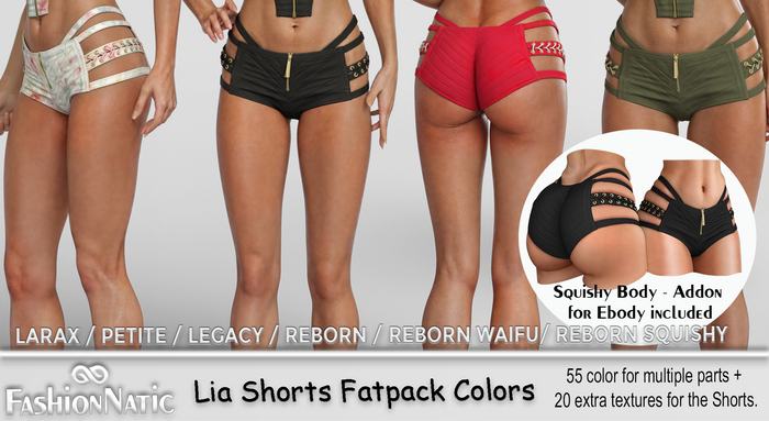 Shorts Lia Fatpack Colors - Reborn Squish,  Legacy, LaraX, PetiteX - FashionNatic