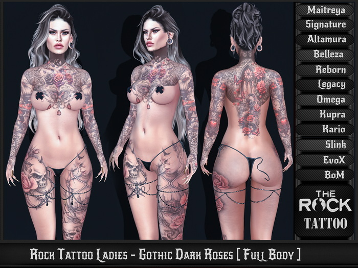 Rock Tattoo Ladies - Gothic Dark Roses [ Full Body ]