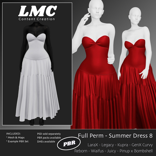 DEMO - LMC Mesh - Summer Dress 8 - LaraX, Kupra, Legacy, Reborn, Waifu, Pinup Bombshell, Juicy, GenX Curvy