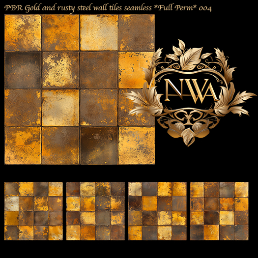 Second Life Marketplace - 5pc PBR Gold and rusty steel wall tiles ...