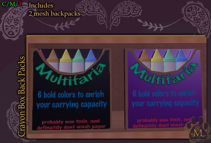 *M* Crayon Box Back Packs for PMR