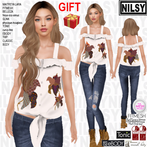 GIFT,OFFSHOULDER TIED TOP AND JEANS