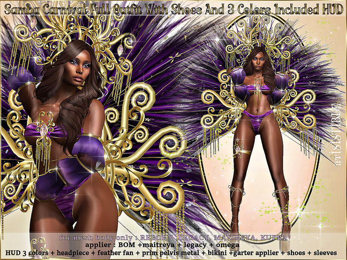 irrISIStible 3 COLORS SAMBA CARNIVAL FULL COSTUME + SHOES + HUD