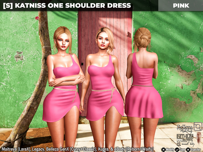 [S] Katniss One Shoulder Dress Pink