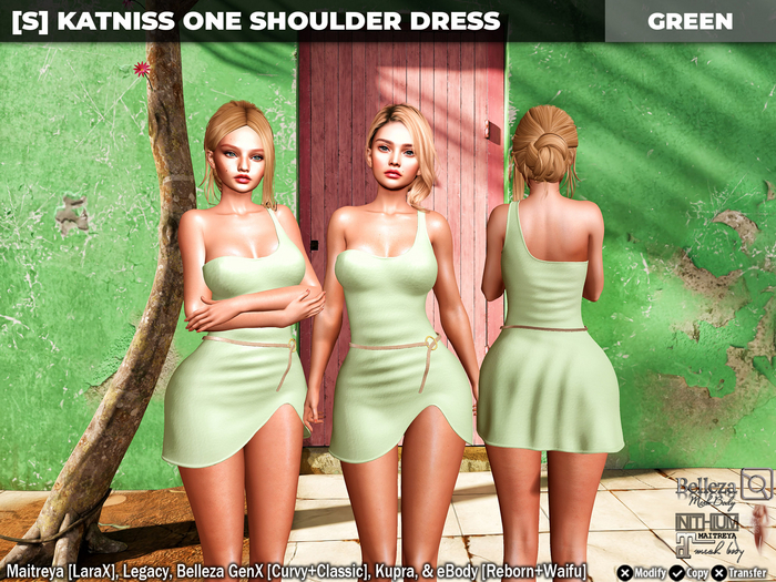 [S] Katniss One Shoulder Dress Green