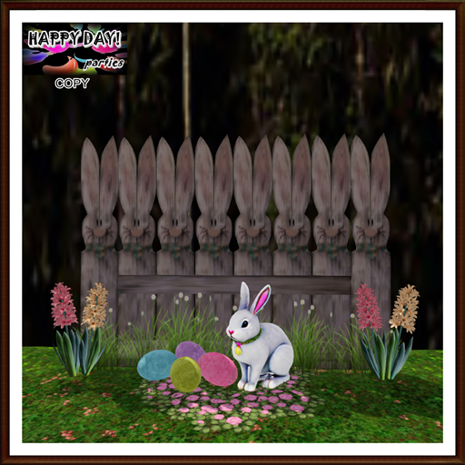 Easter - Bunnies Fence Eggs Rabbit and Flowers