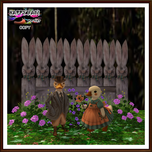 Easter - Bunnies Fence with Flowers Duck and Goose