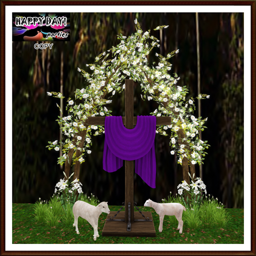 Easter - Gate Wooden Cross and Lambs