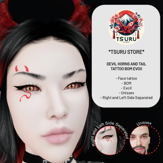 *Tsuru Store* Tattoo BOM EvoX Unissex - Devil Tail and Horns