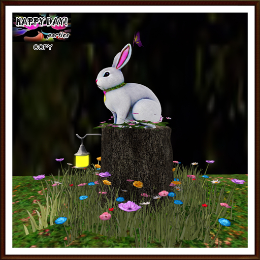 Easter - Rabbit on Stump Decor