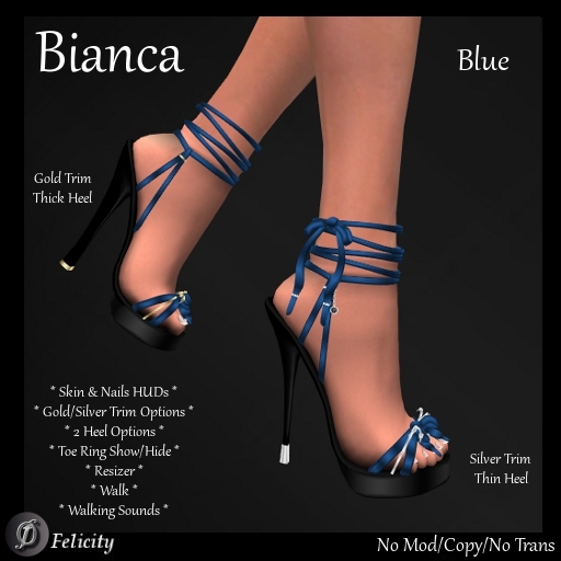 SALE! *Felicity* Bianca Stilettos - Blue High Heels Sandals (Shoes with 2 Heel Sizes, Gold or Silver Trim Option)