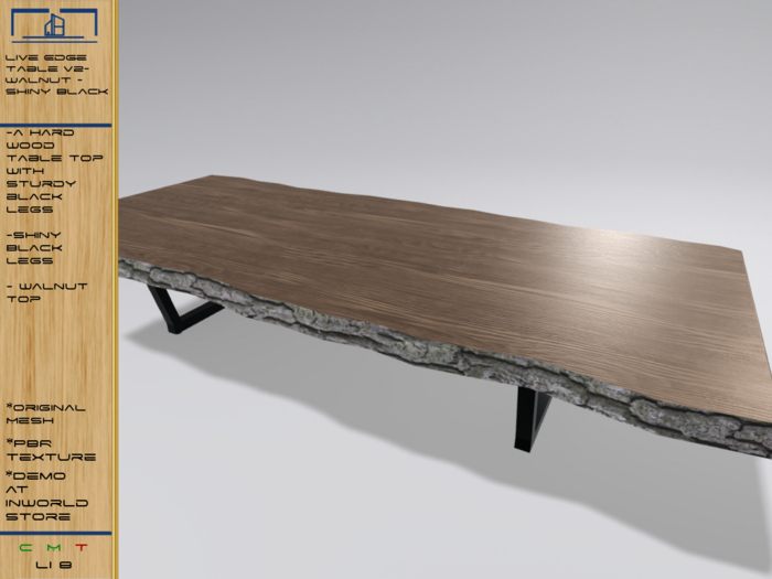 Live Edge Dining Table -  Walnut - Shiny black legs