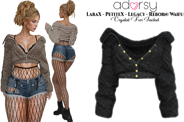 adorsy - Crystal Fur Jacket Dark Black - LaraX/Legacy/PetiteX/Reborn/Waifu