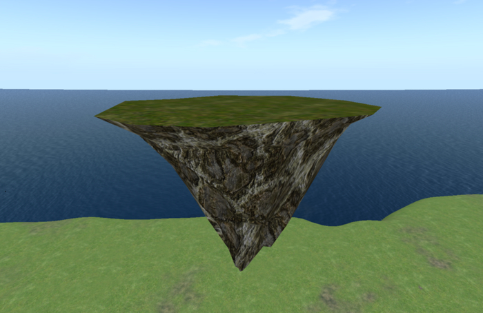 Floating Island - Grass & Rock Platform - 5 Prims Li 50x50m - Copy & Mod