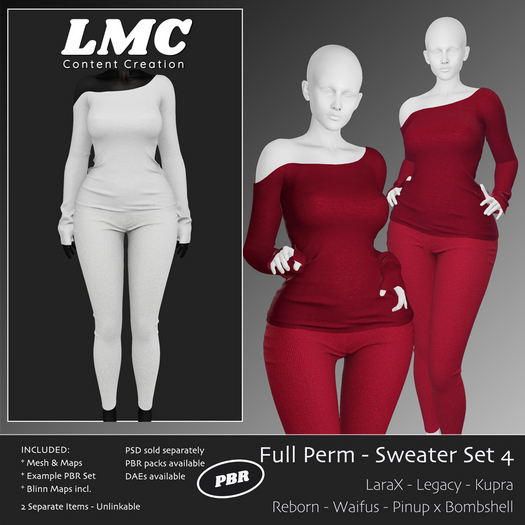 LMC Mesh - Sweater Set 4 - Two Piece Set LaraX, Legacy, Reborn, Waifu, Kupra, Pinup Bombshell