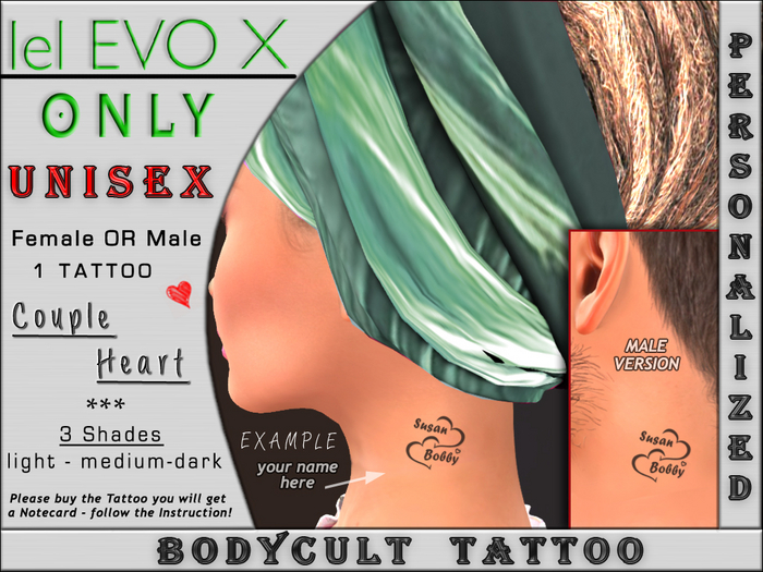 BodyCult Custom EvoX Neck UNISEX Couple Heart - 1 Tattoo