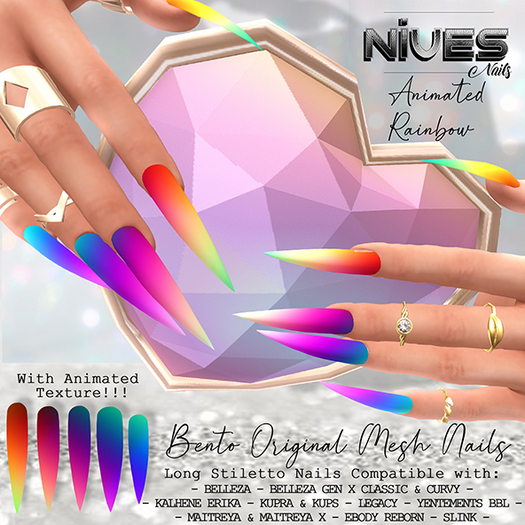Nives: Animated Rainbow Long Stiletto Mesh Nails 