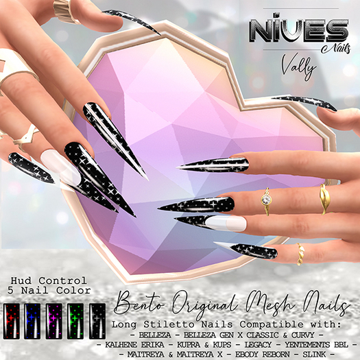 Nives: Vally Bento Long Stiletto Mesh Nails 