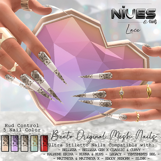 Nives: Lace Bento Ultra Stiletto Mesh Nails 
