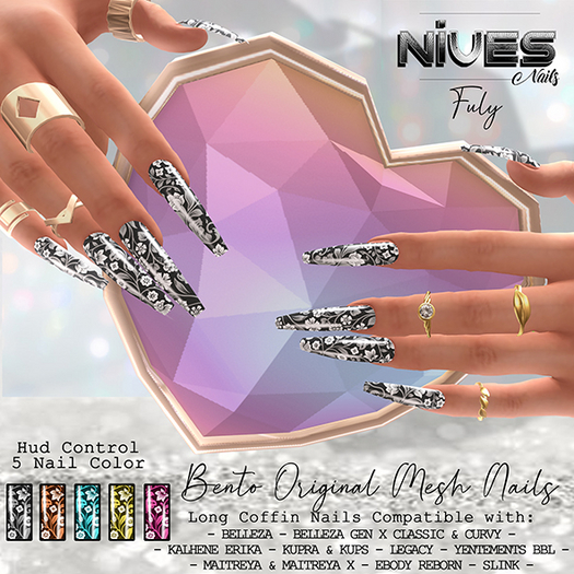 Nives: Fuly Bento Long Coffin Mesh Nails 