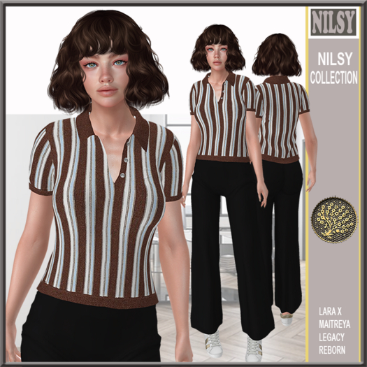 STRIPE POLO NECK SWEATER&WIDE PANTS
