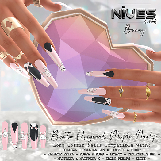 Nives: Bunny Bento Long Coffin Mesh Nails 