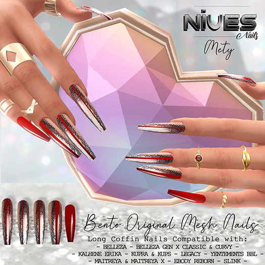 Nives: Mety Bento Long Coffin Mesh Nails