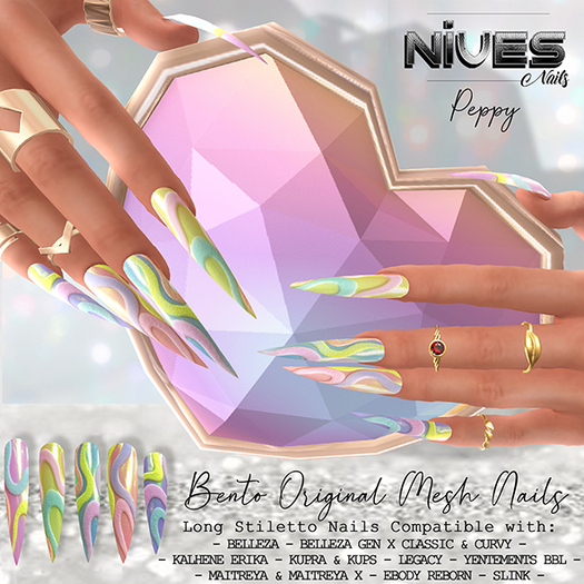 Nives: Peppy Long Stiletto Mesh Nails 