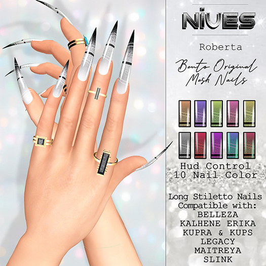 Nives: Roberta Bento Long Stiletto Mesh Nails