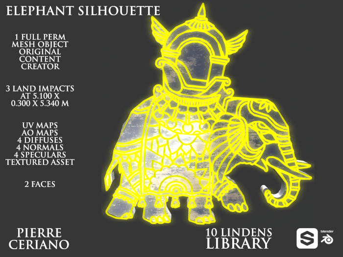 Elephant silhouette - 3 LI - FULL PERM Mesh