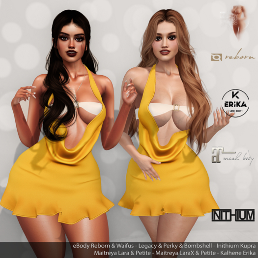 Sage Dress Yellow: eBody Reborn & Waifus - Maitreya LaraX & LaraX Petite - Legacy & Bombshell & Perky - Kupra - Erika