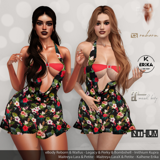 Sage Dress Floral 2: eBody Reborn & Waifus - Maitreya LaraX & LaraX Petite - Legacy & Bombshell & Perky - Kupra - Erika