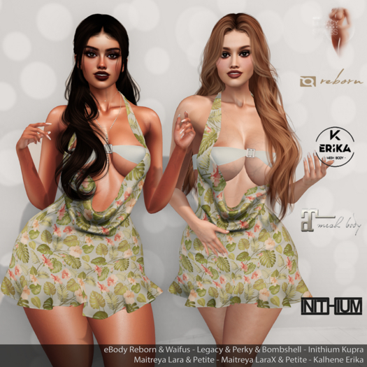 Sage Dress Floral 3: eBody Reborn & Waifus - Maitreya LaraX & LaraX Petite - Legacy & Bombshell & Perky - Kupra - Erika