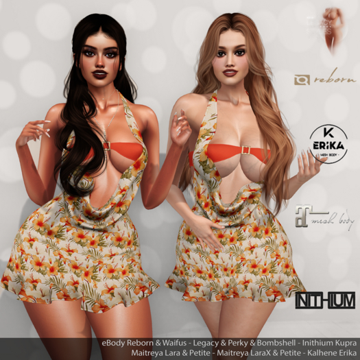 Sage Dress Floral 4: eBody Reborn & Waifus - Maitreya LaraX & LaraX Petite - Legacy & Bombshell & Perky - Kupra - Erika