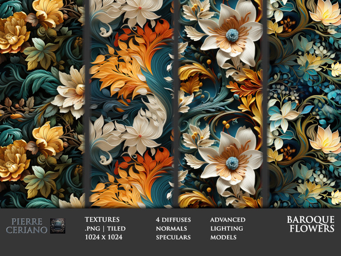 Baroque flowers - 4 FULL PERM Textures