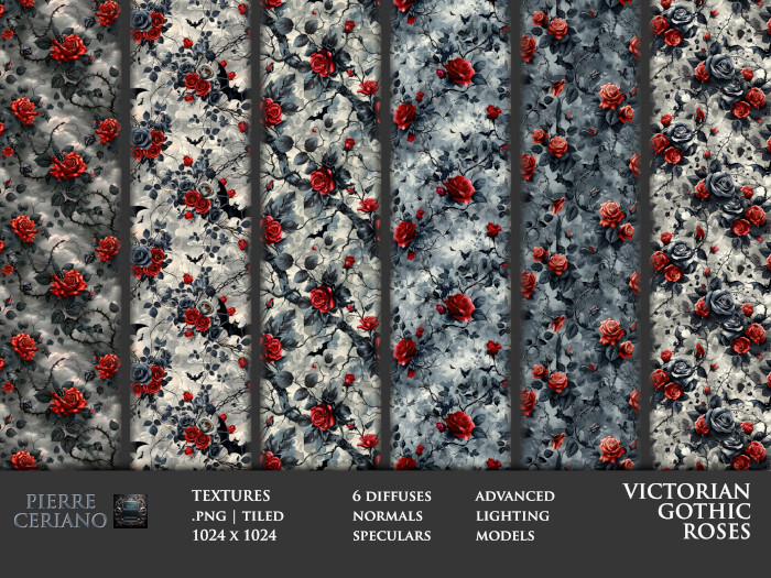 Victorian Gothic Roses - 6 FULL PERM Textures