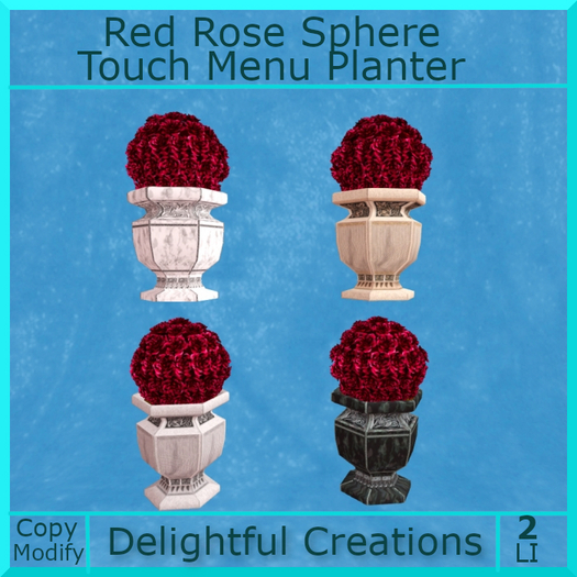 Red Rose Sphere, Touch Menu Planter