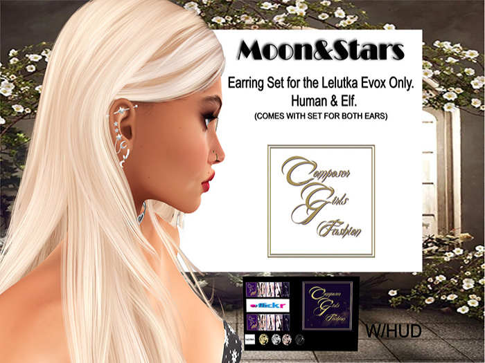 !CGF-*Moon&Stars* Earrings (LELUTKA EVOX HEAD) W/HUD