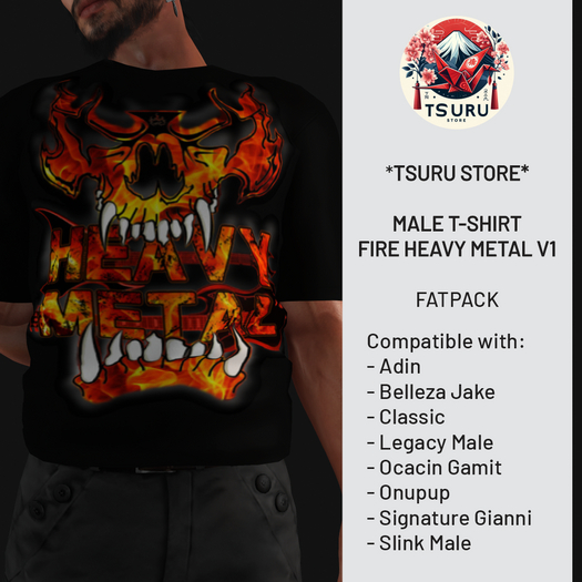 *Tsuru Store* Male T-Shirt - Fire Heavy Metal v1