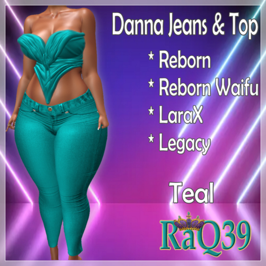 [R39] Danna Jeans & Top-Teal