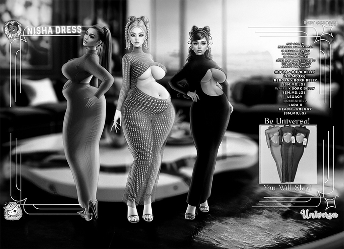 #UxBC - Nisha Dress - DEMO -Kupra -Reborn -Legacy -LaraX -Peach -Bork -Waifu -Bombshell -Preggy