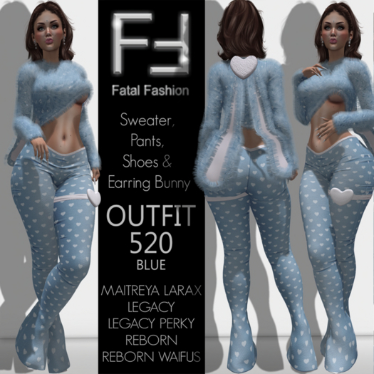 Fatal Fashion - Outfit 520 - BLUE: Sweater, Pants, Shoes & Earring Bunny