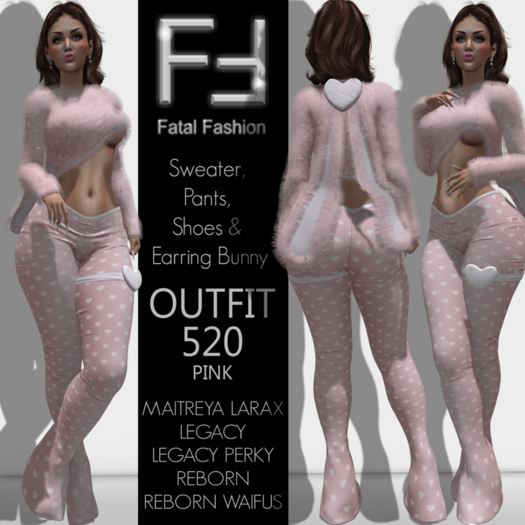 Fatal Fashion - Outfit 520 - PINK: Sweater, Pants, Shoes & Earring Bunny