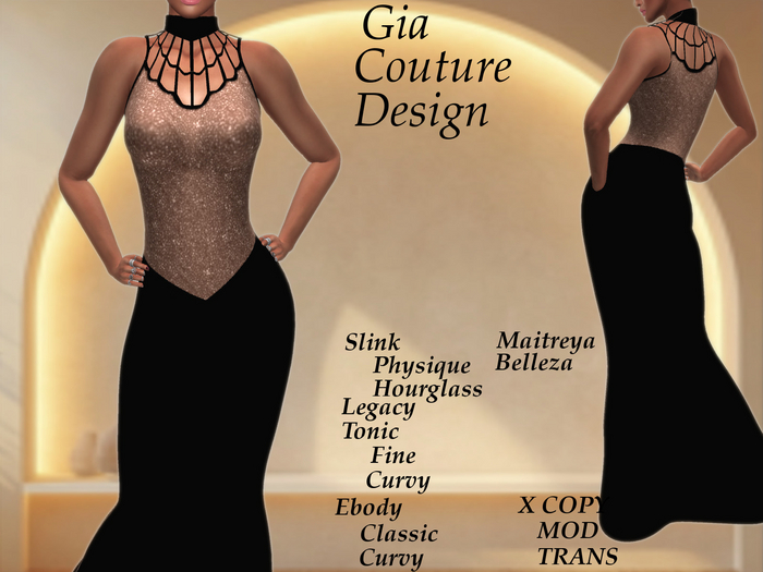 "GCD" Marsha Rhinestone Gowns Gold
