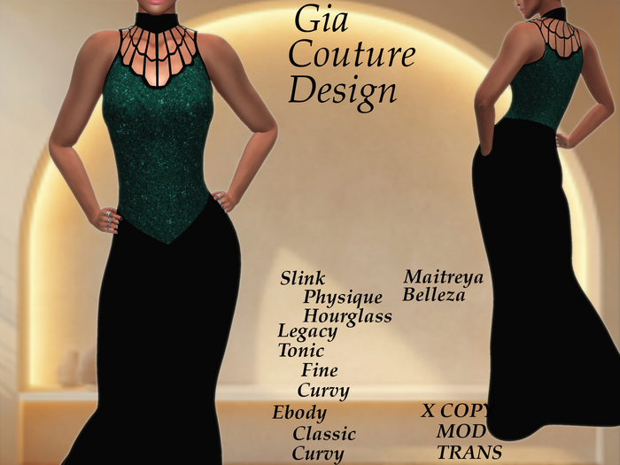 "GCD" Marsha Rhinestone Gowns Green