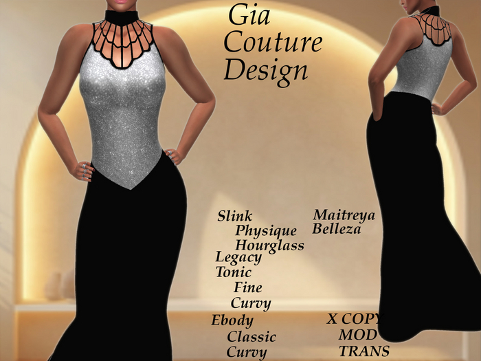 "GCD" Marsha Rhinestone Gowns Silver