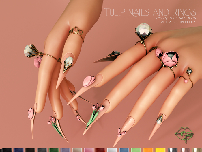Pure Poison – Uñas y Anillos Tulip con diamantes animados para Legacy, Maitreya, Ebody, GenX