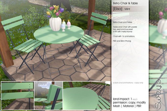 Sway's [Elisa] Bistro Chair & Table . Pastel Mint