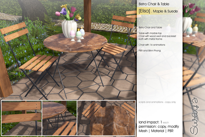 Sway's [Elisa] Bistro Chair & Table . Maple & Suede