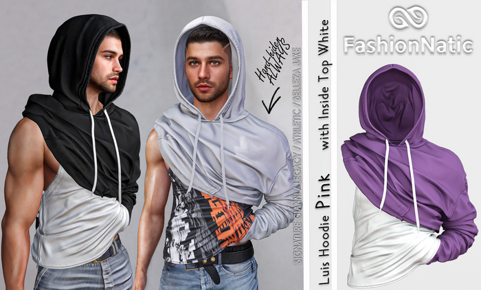 Luis Male Hoodie Mauve With White Inside Top  - Signature Gianni, Belleza Jake, Legacy, Athletic - FashionNatic 